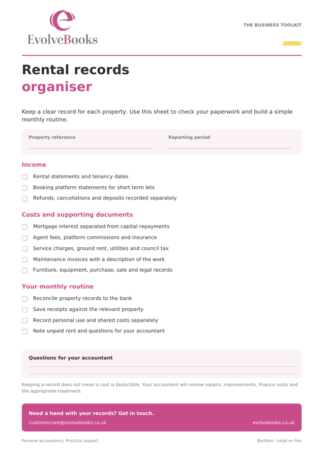 Preview of Rental records organiser